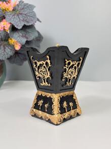 1pc Resin Incense Burner For Tea Ceremony, Creative Vintage Tortoise Shell Tower-shaped Container For Fragrance, Coconut Tree Pattern Incense Burner For Home Decoration - Black - View 4