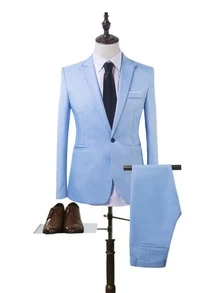Blazer De Boda De Fiesta Slim-fit De 2 Piezas Para Hombre - Celeste - Ver 2