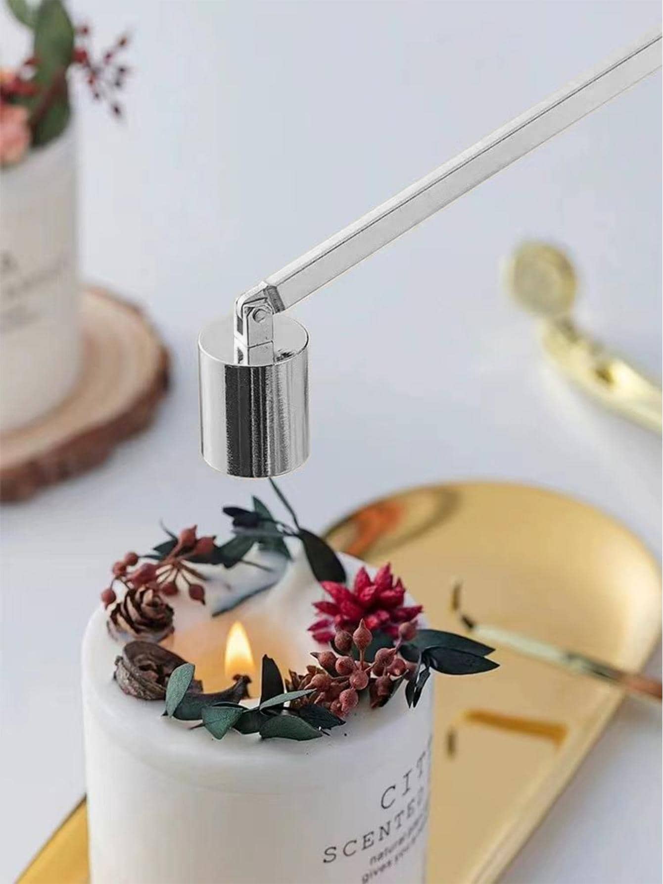 1支簡易燭火熄滅器,鐵質直筒式蓋子滅燭器,適用於家居香氛燭道具 - 銀色 - 查看 1