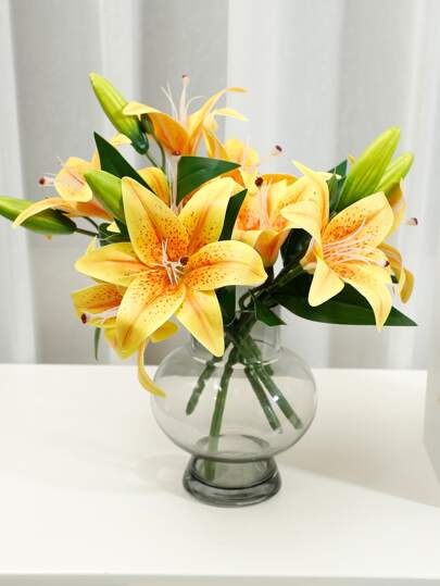 1 件人造百合花茎，简约涤纶假花，适用于家居装饰、情人节、礼物