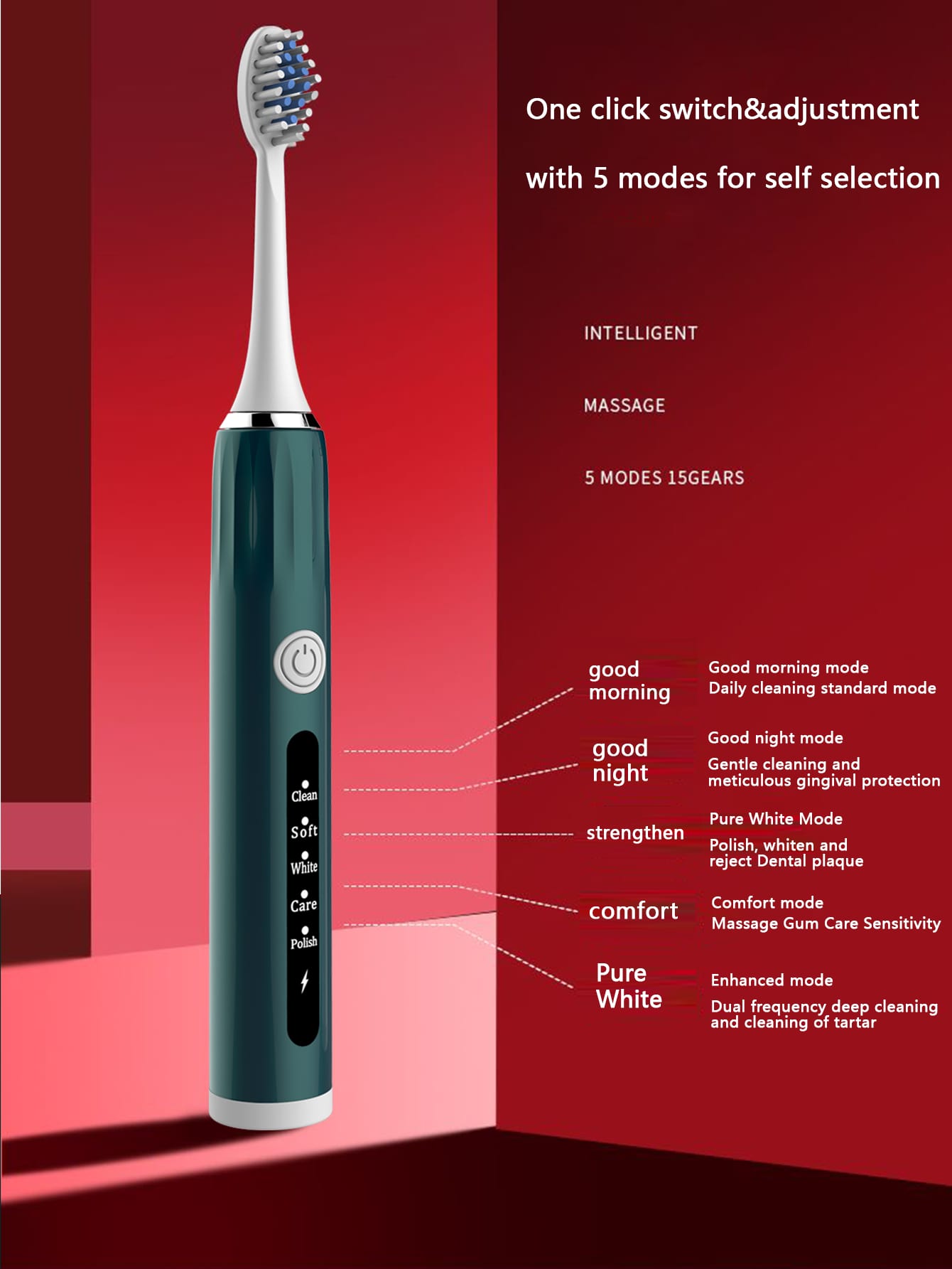 Upgraded 5speed Charging Sonic Electric Toothbrush, Soft Bristles