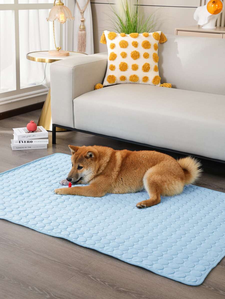 Summer Pet Solid Color Round Pattern Anti-skid Ice Silk Mat - Baby Blue - View 1