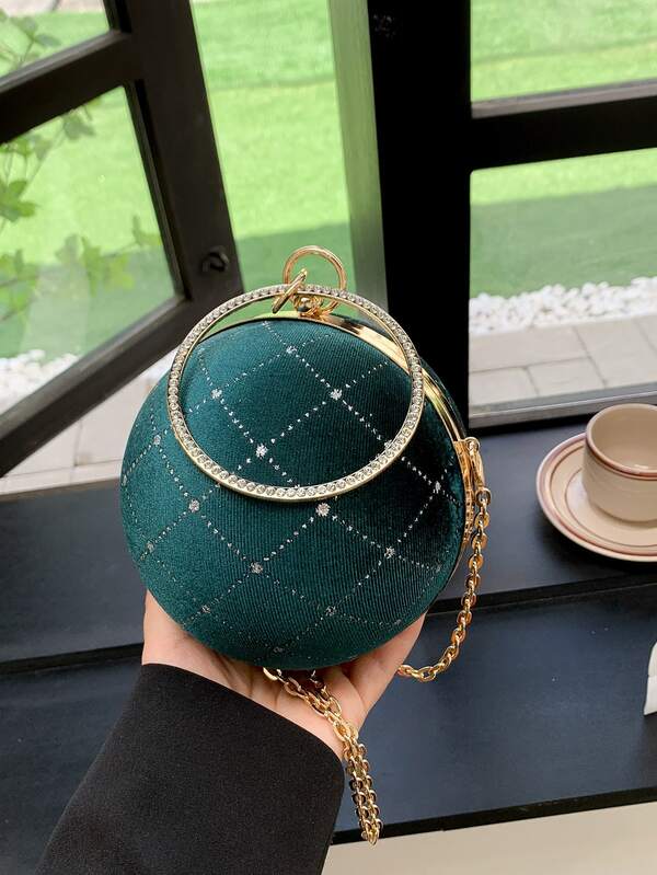 Borsa da sera mini con strass orlo elegante con catena di metallo