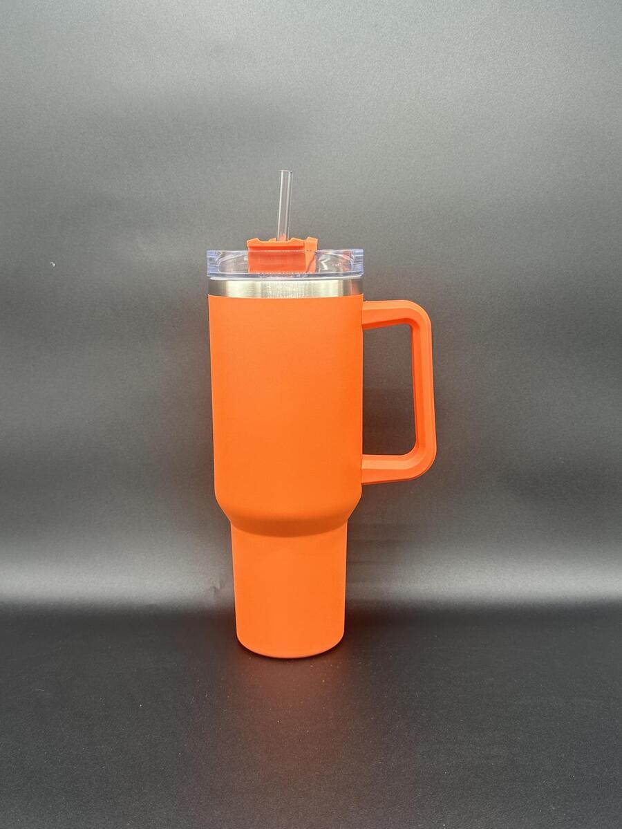 橙色304不銹鋼40oz/1200ML大容量手柄杯車載汽車杯冰杯戶外運動保溫杯咖啡杯水杯野營瓶 - 橘色 - 查看 1