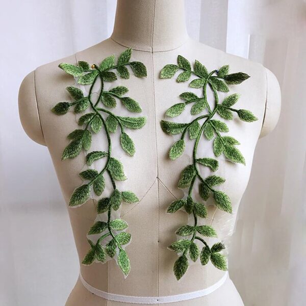 1 Par De Fresco Verde Bordado Renda De Flores Verde Renda Remendo Vestido Decorativo Flor De Renda Pano Remendo