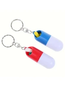 1 pieza cápsula en forma de Caja de pastillas con Llavero , mini portátil de plástico Pastillero con Llavero - Multicolor - Ver 4