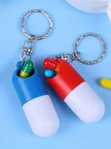 1 pieza cápsula en forma de Caja de pastillas con Llavero , mini portátil de plástico Pastillero con Llavero - Multicolor - Ver 1