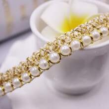 1入組90cm長款金色金屬絲&珍珠編織緞帶,DIY服裝&配件材料適用於家紡,包,窗簾, - 白色 - 查看 5