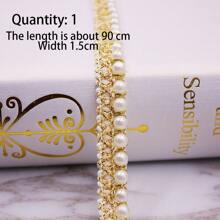 1入組90cm長款金色金屬絲&珍珠編織緞帶,DIY服裝&配件材料適用於家紡,包,窗簾, - 白色 - 查看 3