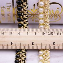 1pc 90cm Long Golden Thread & Pearl Woven Ribbon For Diy Clothing Decoration Accessories, Home Textile, Luggage, Curtains, Lace - Black - View 5