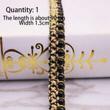 1pc 90cm Long Golden Thread & Pearl Woven Ribbon For Diy Clothing Decoration Accessories, Home Textile, Luggage, Curtains, Lace - Black - View 3