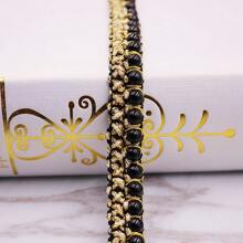 1pc 90cm Long Golden Thread & Pearl Woven Ribbon For Diy Clothing Decoration Accessories, Home Textile, Luggage, Curtains, Lace - Black - View 4