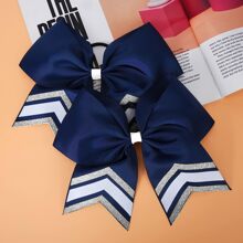 16PCS Large Glitter Cheer Bows Shiny 7" Cheer Hair Bows Ponytail Holder Handmade For Cheerleader Girls Softball Sports -Royal Blue/Black - 尼維銀白 - 查看 4