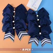 16PCS Large Glitter Cheer Bows Shiny 7" Cheer Hair Bows Ponytail Holder Handmade For Cheerleader Girls Softball Sports -Royal Blue/Black - 尼維銀白 - 查看 7
