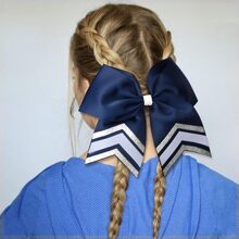 16PCS Large Glitter Cheer Bows Shiny 7" Cheer Hair Bows Ponytail Holder Handmade For Cheerleader Girls Softball Sports -Royal Blue/Black - 尼維銀白 - 查看 5