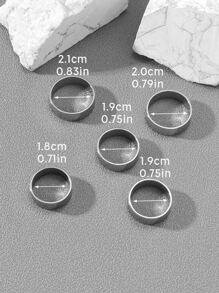 5 件/套经典复古 7 毫米宽银色不锈钢戒指套装适合男女多种尺寸珠宝 - 銀色 - 查看 3