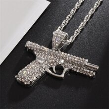 A時尚槍形狀吊墜項鍊帶水鑽裝飾用品 - 銀色 - 查看 2