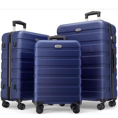 Anyzip Luggage Sets 3 Piece PC ABS Hardside Lightweight Suitcase with 4 Universal Wheels TSA Lock Carry On 20 24 28 Inch Dark Blue