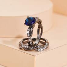 1 Bộ Nhẫn Nữ Thiết Kế Xoắn Màu Xanh Hoàng Gia Thanh Lịch Sang Trọng - Màu xanh lam - Xem 1
