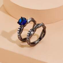 1 Bộ Nhẫn Nữ Thiết Kế Xoắn Màu Xanh Hoàng Gia Thanh Lịch Sang Trọng - Màu xanh lam - Xem 3