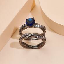 1 Bộ Nhẫn Nữ Thiết Kế Xoắn Màu Xanh Hoàng Gia Thanh Lịch Sang Trọng - Màu xanh lam - Xem 5