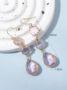 1 对优雅高端金属边框水晶透明玻璃耳环，金色、银色、粉色、黑色，彩色可选，闪亮奢华耳环钩适合日常佩戴、派对、礼物 - 粉色 - 查看 4