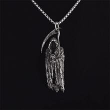 SeuSuk 1入組男士鐮刀和死亡骷髏狀死神吊墜項鍊,哥特式時尚 - 銀色 - 查看 1