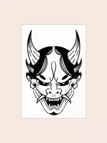 1 pieza máscara japonesa Hannya tatuaje temporal pegatina para la espalda de la mano - Marrón - Ver 2