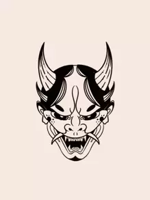 1 pieza máscara japonesa Hannya tatuaje temporal pegatina para la espalda de la mano - Marrón - Ver 3