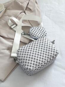 Bộ 2 Túi Đeo Chéo In Chữ, Cao Cấp Và Thời Trang, Túi Nhỏ Đeo Vai Và Đeo Chéo Cho Mẹ, Ví Tiền Xu, Túi Đeo Chéo Màu Trắng Túi Đeo Vai Túi Đeo Bên Túi Vuông Túi Kẻ Sọc Giáng Sinh Túi Mùa Đông Thời Trang Thường Ngày Lễ Tạ Ơn Kèm Ví Tiền Xu Mini Túi Đeo Chéo Mini Box Túi Đeo Chéo Đường Phố Thời Trang Mùa Thu Học Sinh Túi Đeo Hông Du Lịch Đa Năng Di Động Quà Tặng Túi Cổ Điển Ngày Lễ Tình Nhân Đồ Dùng Thiết Yếu Ngày Lễ Hình Dán Quà Tặng Ngày Lễ Tình Nhân Túi Quà Tặng Học Sinh Cổ Điển Gói - Đen và trắng - Xem 4