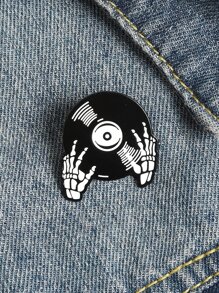 1入組朋克音樂愛好者琺瑯別針好共鳴磁帶DJ黑膠唱片胸針翻領別針牛仔褲襯衫酷哥特式珠寶禮物 - 黑與白 - 查看 1