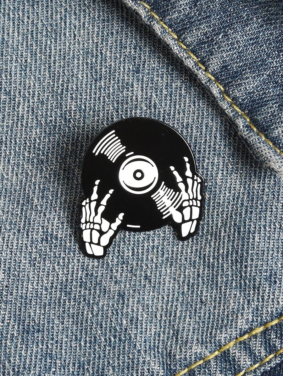 1入組朋克音樂愛好者琺瑯別針好共鳴磁帶DJ黑膠唱片胸針翻領別針牛仔褲襯衫酷哥特式珠寶禮物 - 黑與白 - 查看 1