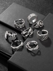 8pcs/set Men's Silver Crown Ring Set - Silver - View 3