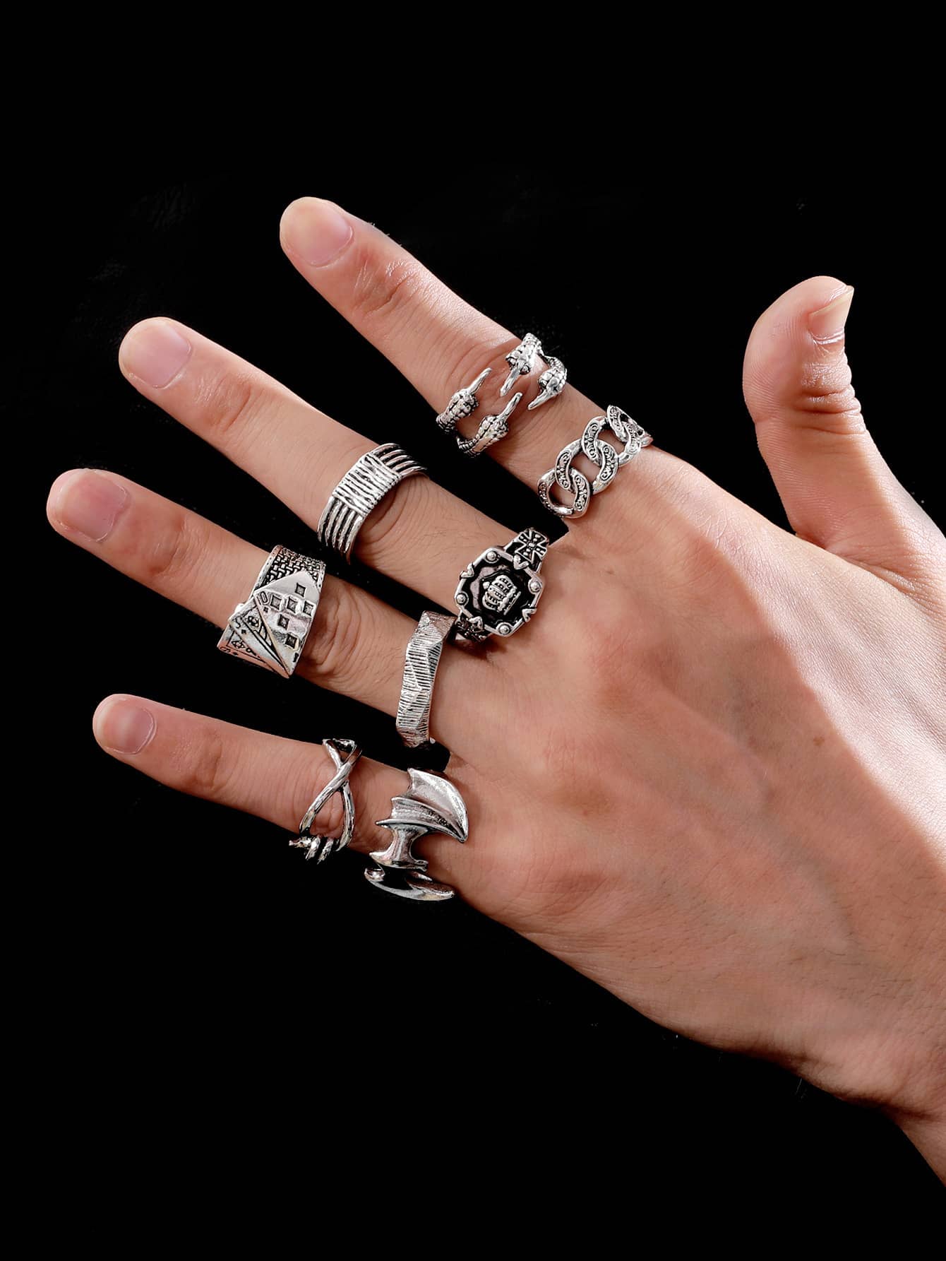8pcs/set Men's Silver Crown Ring Set - Silver - View 1