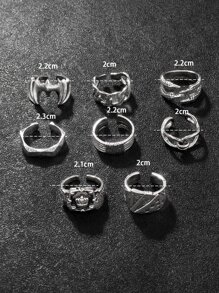 8pcs/set Men's Silver Crown Ring Set - Silver - View 4