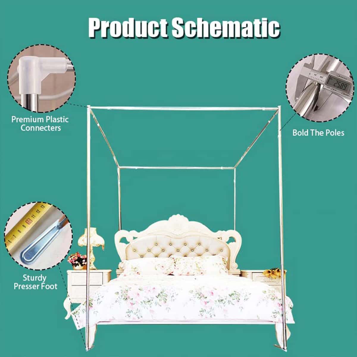 4 Poster Canopy Bed Frame Stainless Steel Bed Poles SHEIN USA
