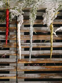 5PCS Christmas-Colored Glitter Plastic Icicles Decorative Pendants, Perfect For Christmas Tree Decoration And Christmas Party Hanging Decorations, Holiday Decorations, Festive Ornaments, Classic Christmas Style, Elegant Holiday Accents, Durable Ornaments, Decorative Ice Decor, Hanging Ornaments, Christmas Shoppers - Red - View 5