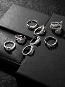 8pcs/set Men's Snake & Star Shaped Ring - Silver - View 2