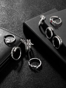 8pcs/set Men's Snake & Star Shaped Ring - Silver - View 3