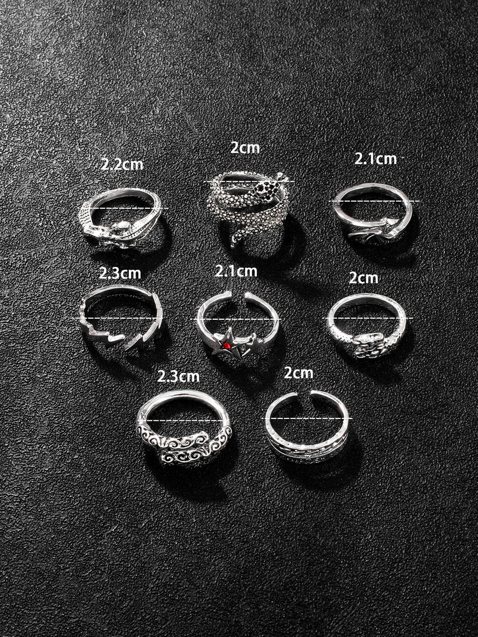 8pcs/set Men's Snake & Star Shaped Ring