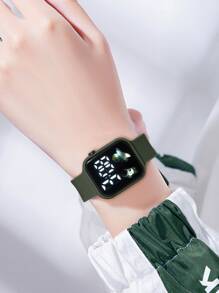 1 件青少年/学生宇航员和飞机设计 TPU 材质 LED 电子运动手表，适合日常生活和返校 - 軍綠色 - 查看 5