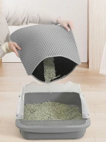 1 قطعة حصيرة فلترة إغلاق قطط ذات طبقتين مقاومة للماء لصندوق قطط مع تصميم للحفاظ على النظافة مزينة، منتجات ملحقات القطط