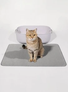 1 قطعة حصيرة فلترة إغلاق قطط ذات طبقتين مقاومة للماء لصندوق قطط مع تصميم للحفاظ على النظافة مزينة، منتجات ملحقات القطط