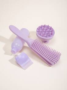 Bộ Lược - Lược 8 Móng, Lược Duỗi Tóc, Mát Xa Da Đầu, Lược Gội, Lược Bóp, Chai Rửa Có Cân, 120ml, 3 Cái/Bộ, Màu Tím. Bàn chải tóc - Màu tím - Xem 3