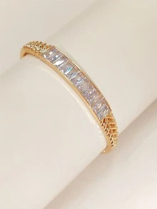 1pc Minimalist Zirconia Gold-Tone Bangle Bracelet, Gift For Women - Yellow Gold - View 2