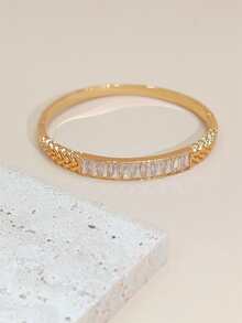 1pc Minimalist Zirconia Gold-Tone Bangle Bracelet, Gift For Women - Yellow Gold - View 1