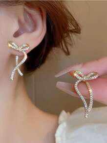 Andkiss 1 par de pendientes decorados con lazo y strass para el Día de San Valentín