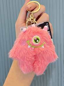 1pc Women's Cartoon Plush Monster Pendant Cute Keychain - Pink - View 1