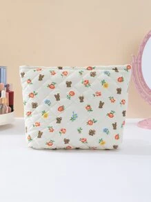 化妝包，熊花旅行化妝包，大容量旅行化妝品收納袋，化妝品收納盒 - 白色 - 查看 5