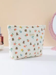 化妝包，熊花旅行化妝包，大容量旅行化妝品收納袋，化妝品收納盒 - 白色 - 查看 4